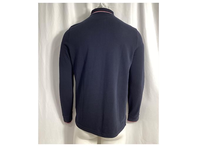 Polo a maniche lunghe con patch Moncler in cotone blu navy - vista 10