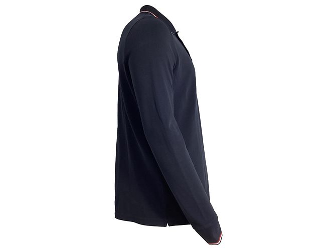 Polo a maniche lunghe con patch Moncler in cotone blu navy - vista 3