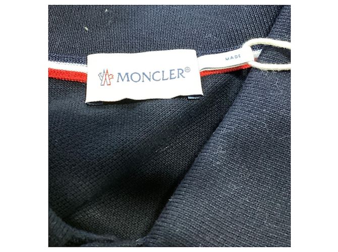 Polo a maniche lunghe con patch Moncler in cotone blu navy - vista 5