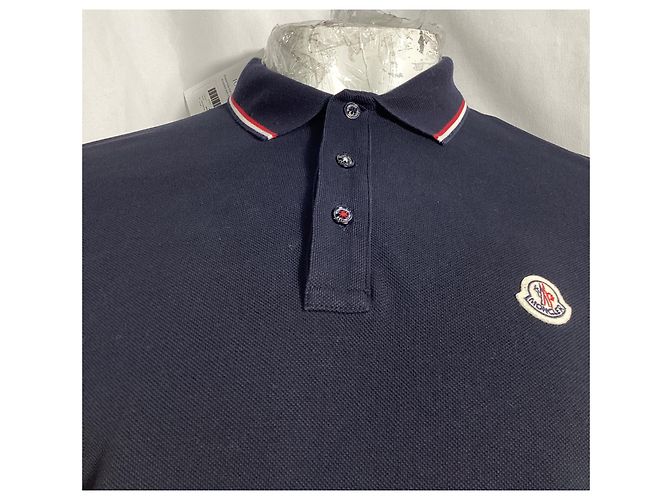 Polo a maniche lunghe con patch Moncler in cotone blu navy - vista 8