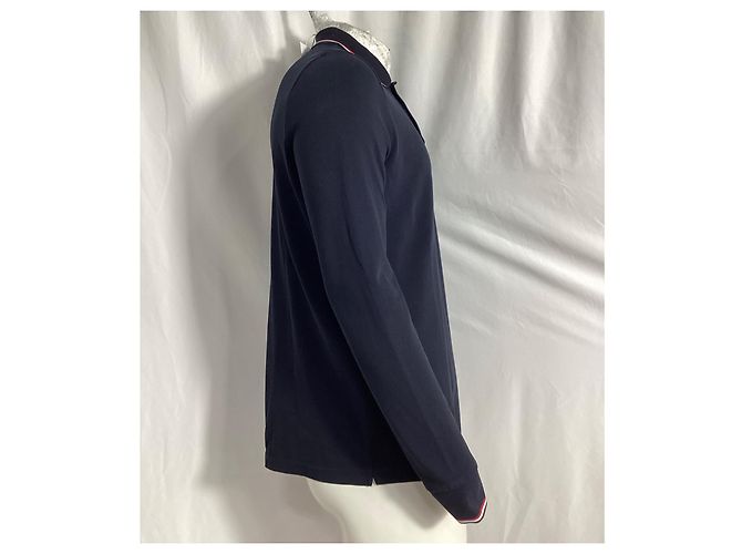 Polo a maniche lunghe con patch Moncler in cotone blu navy - vista 9