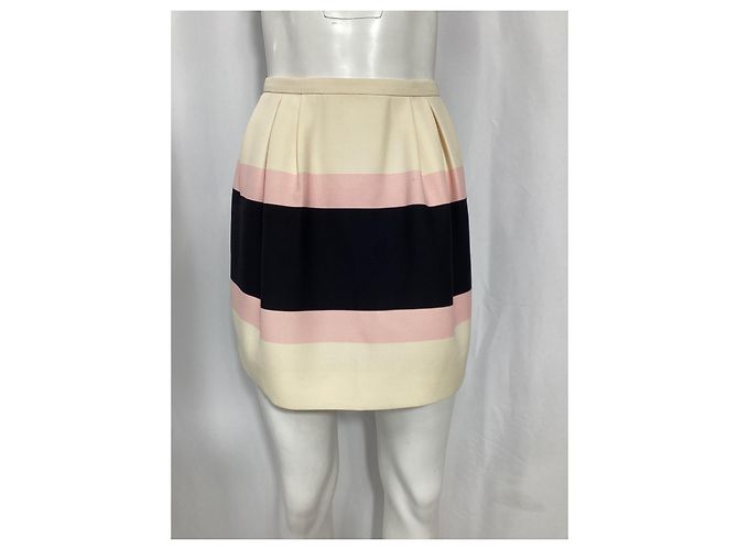 Valentino Garavani Falda mini plisada a rayas de crepé Valentino en lana crema Blanco Crudo - vista 6