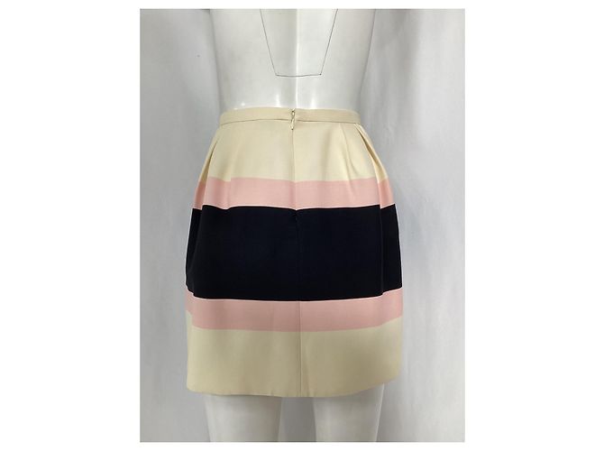 Valentino Garavani Falda mini plisada a rayas de crepé Valentino en lana crema Blanco Crudo - vista 7