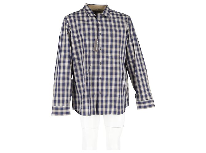 Camicia a quadri Michael Kors in cotone blu navy e crema - vista 4