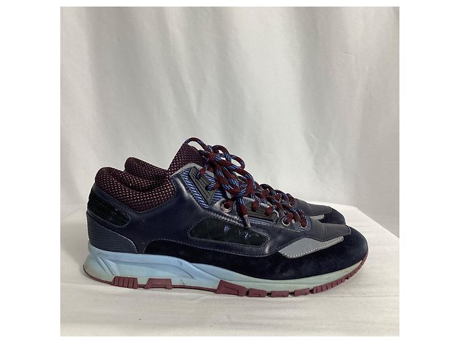 Sneakers Lanvin Runners DS in suede blu e pelle - vista 10