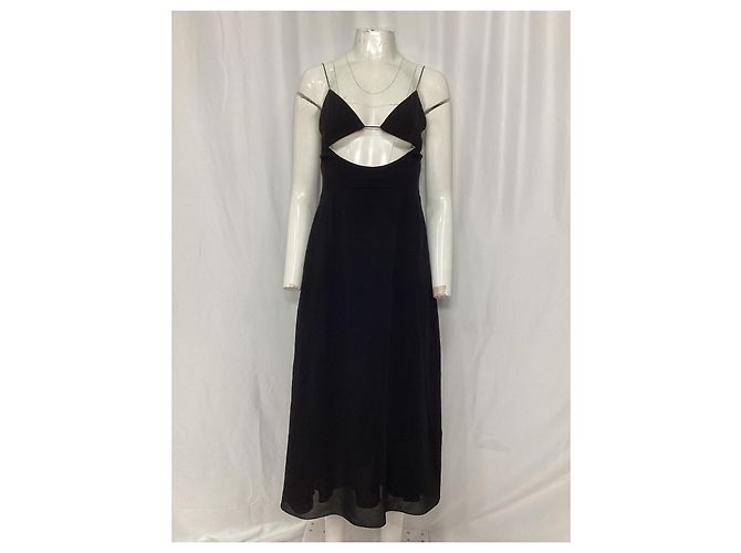 Vestido midi costas nu recortado Saint Laurent em viscose preta Preto - vista 11