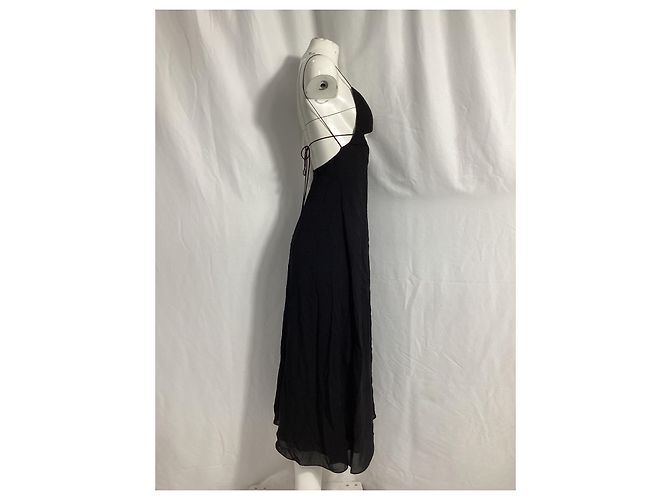 Vestido midi costas nu recortado Saint Laurent em viscose preta Preto - vista 12