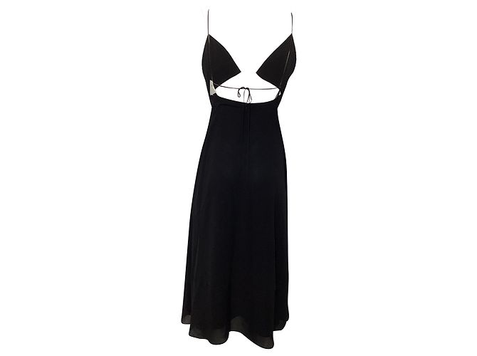 Vestido midi costas nu recortado Saint Laurent em viscose preta Preto - vista 2