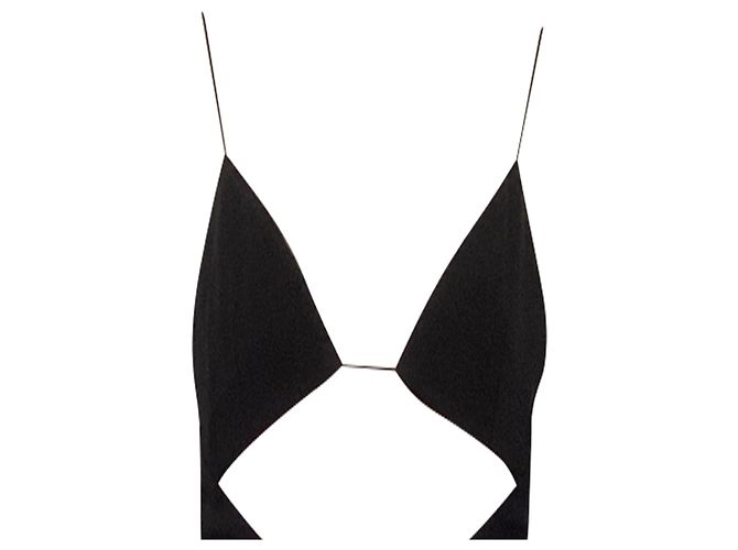 Vestido midi costas nu recortado Saint Laurent em viscose preta Preto - vista 3