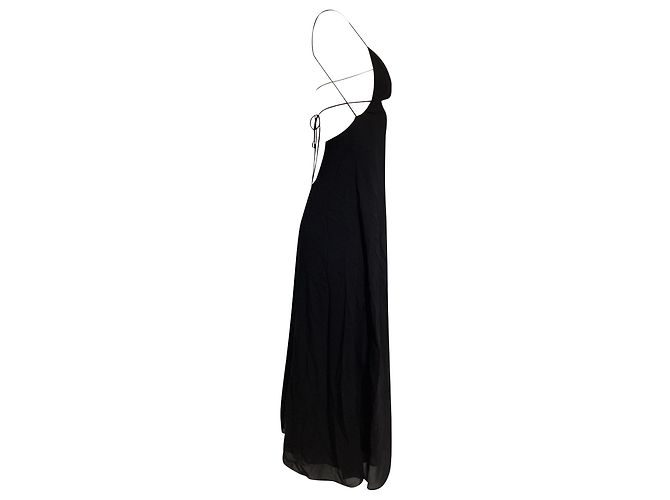 Vestido midi costas nu recortado Saint Laurent em viscose preta Preto - vista 4