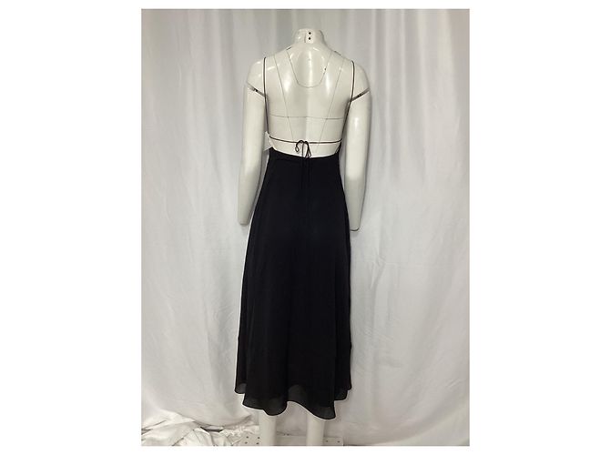 Vestido midi costas nu recortado Saint Laurent em viscose preta Preto - vista 7
