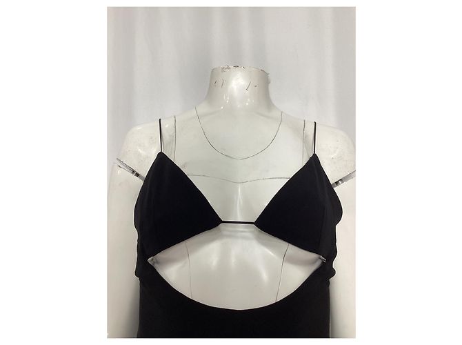 Vestido midi costas nu recortado Saint Laurent em viscose preta Preto - vista 8