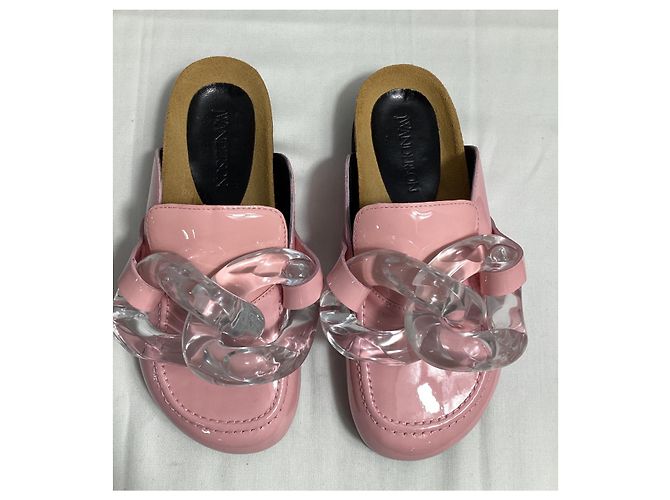 Mule con catena Jw Anderson in pelle verniciata rosa - vista 12