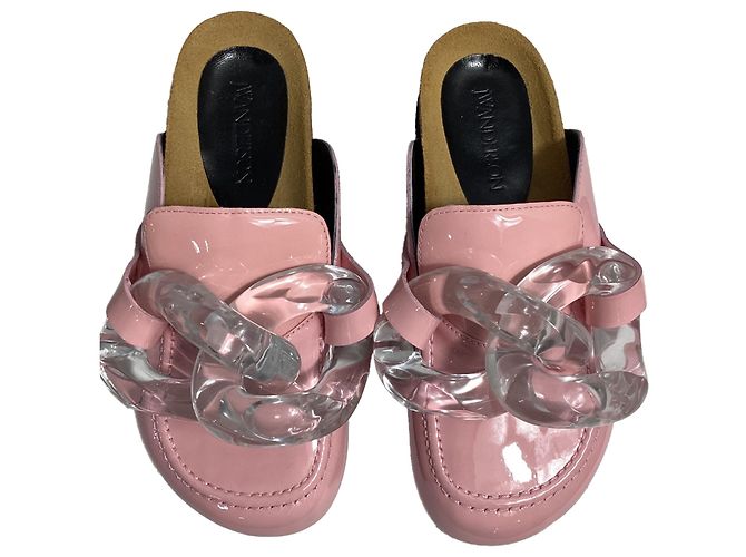 Mule con catena Jw Anderson in pelle verniciata rosa - vista 5
