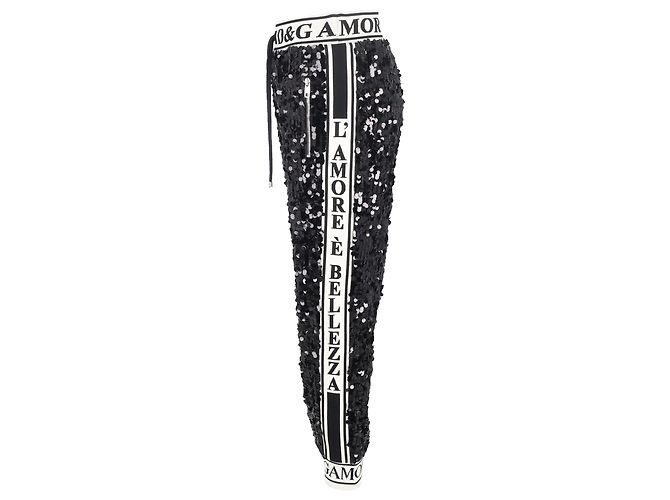 Pantalons de survêtement à cordon de serrage en polyester noir avec sequins Dolce & Gabbana - vue 2