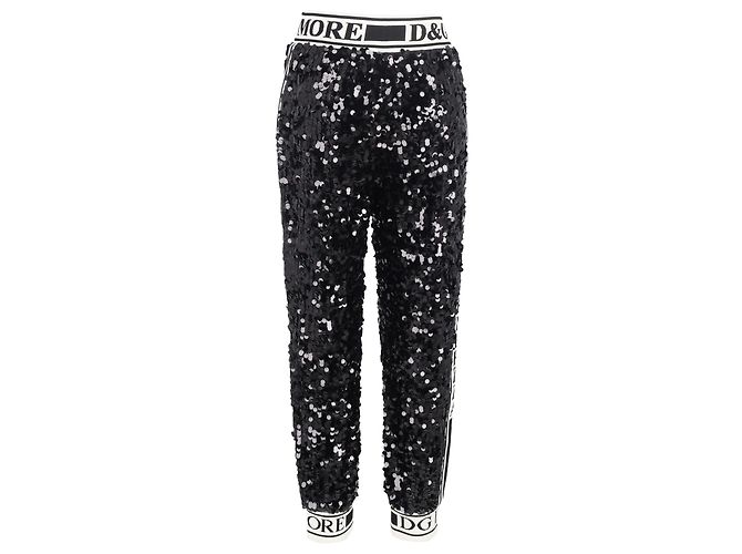 Pantalons de survêtement à cordon de serrage en polyester noir avec sequins Dolce & Gabbana - vue 3