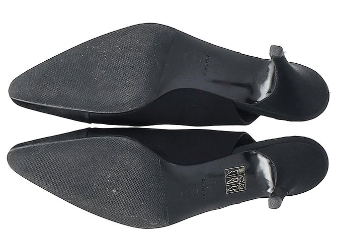 Timeless Zapatos slingback de tacón de aguja Chanel CC en satén negro - vista 12