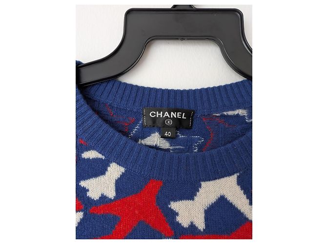 Chanel RAR 2016 Frühling Blau/Rot Flugzeugmuster Kaschmir Strickoberteil Mehrfarben - Ansicht 4