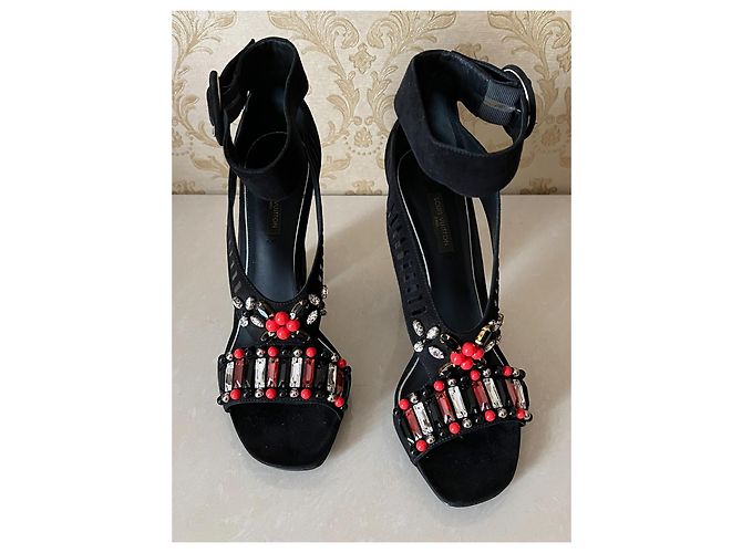 Décolleté Louis Vuitton in pelle nera con pietre Nero - vista 3