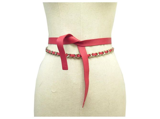 NEUER CHANEL KNOTGÜRTEL GRÖSSE 75-95 CM GOLDENE KETTE LEDER Pink - Ansicht 2