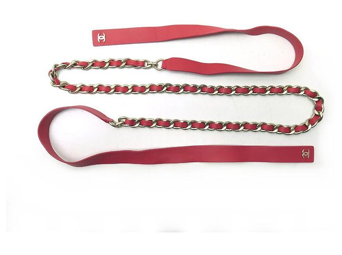 NEUER CHANEL KNOTGÜRTEL GRÖSSE 75-95 CM GOLDENE KETTE LEDER Pink - Ansicht 3