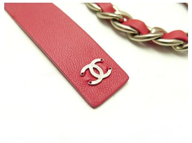 NEUER CHANEL KNOTGÜRTEL GRÖSSE 75-95 CM GOLDENE KETTE LEDER Pink - Ansicht 4