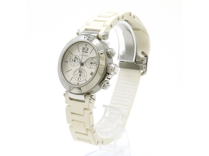 Reloj de pulsera automático Cartier Pasha con esfera plateada - vista 3