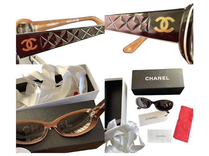 Gafas de sol Chanel negras, marrones y doradas con logo CC acolchado 5023 Castaño Negro Dorado - vista 5