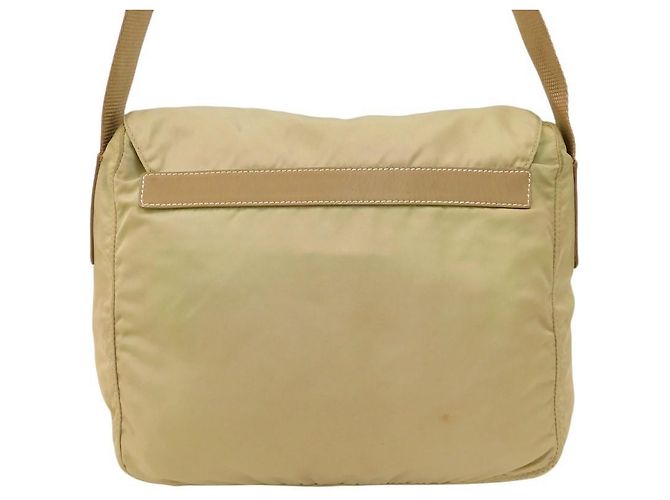 Borsa a tracolla in nylon beige con logo Prada - vista 2