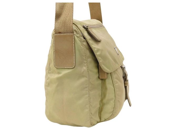 Borsa a tracolla in nylon beige con logo Prada - vista 3
