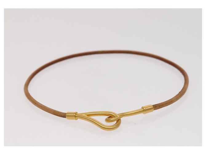 Hermès Colar de Pulseira de Couro HERMES 2Set Bege Auth bs21522 - vista 7