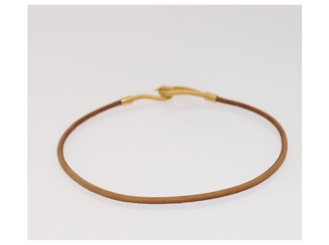 Hermès Colar de Pulseira de Couro HERMES 2Set Bege Auth bs21522 - vista 8