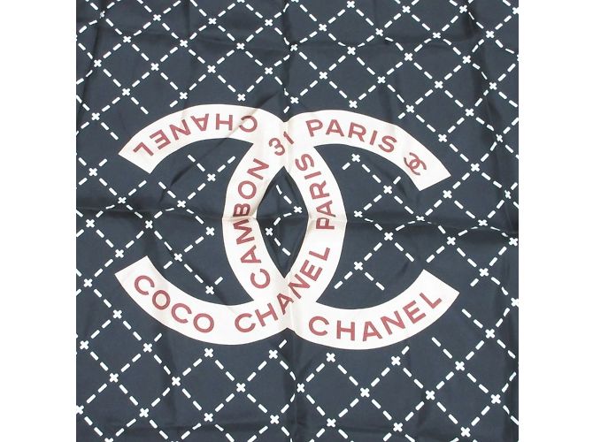 Chanel Coco 31 Rue Cambon Bufanda de Seda Negro Rosa - vista 2