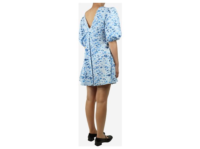 Ganni Blaues Mini-Kleid mit puffärmel und Blumenmuster - Größe UK 8 - Ansicht 2