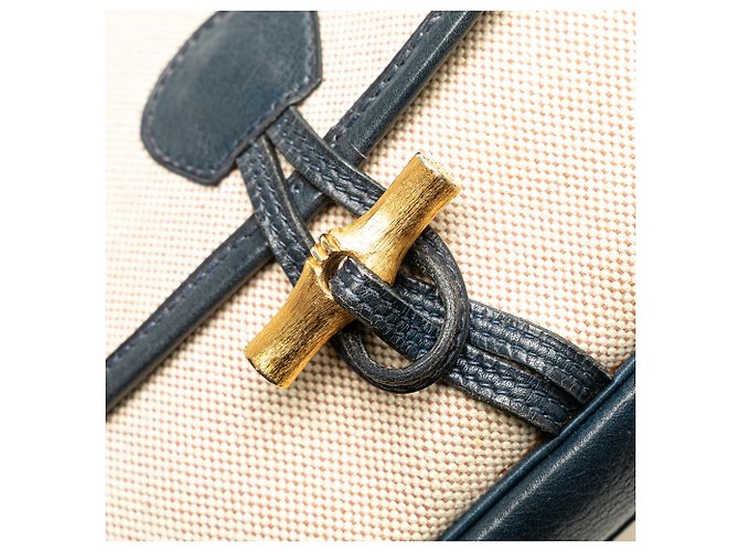 Borsa a tracolla Balle de Golf in tela marrone Hermès Beige Blu navy - vista 9