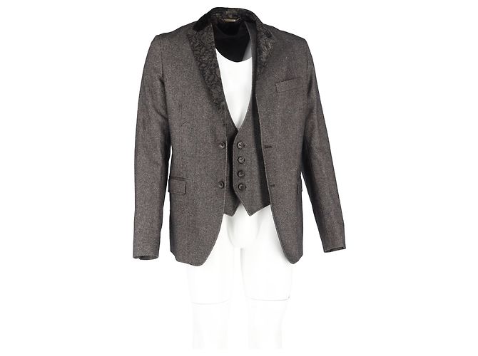 Dolce & Gabbana Single-Breasted Blazer and Vest Jacket in Grey Wool - view 4