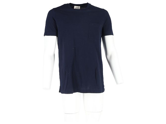Hermès T-shirt Pocket Hermes in cotone blu navy - vista 4