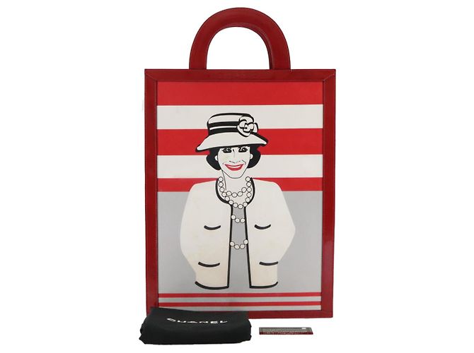CHANEL Mademoiselle Choco Bar linea Borsa Tote in Pelle Rossa CC Auth bs21462 - vista 7