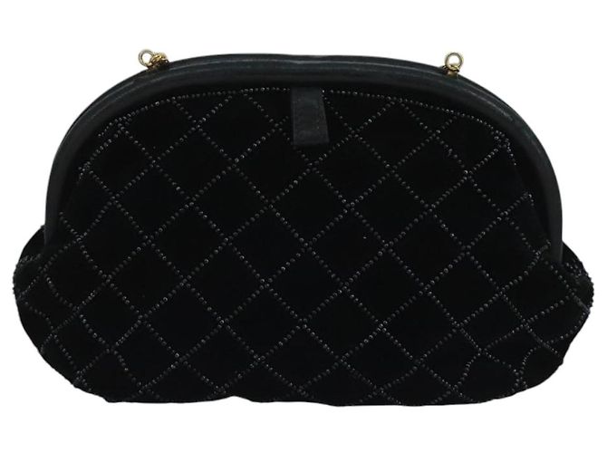 BALLY Borsa a Spalla in Velluto Nero Auth bs21591 - vista 2