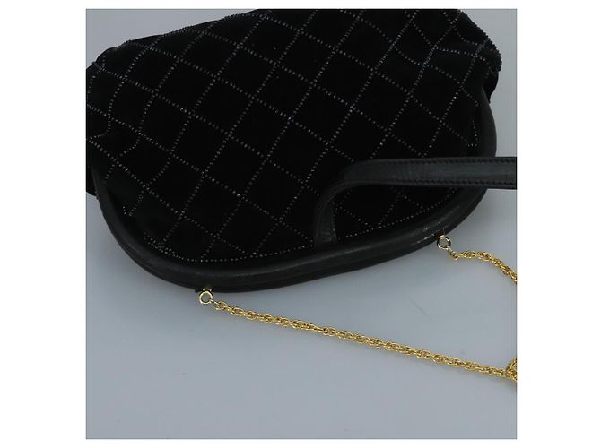 BALLY Borsa a Spalla in Velluto Nero Auth bs21591 - vista 3