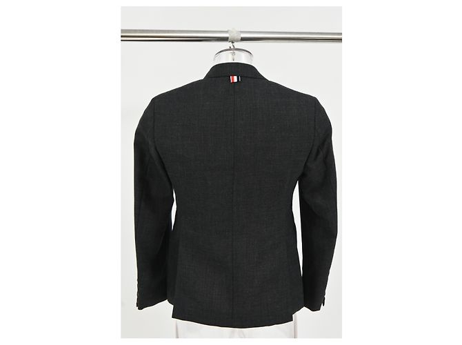 Thom Browne Single-Breasted Blazer in Dark Grey Wool - view 8