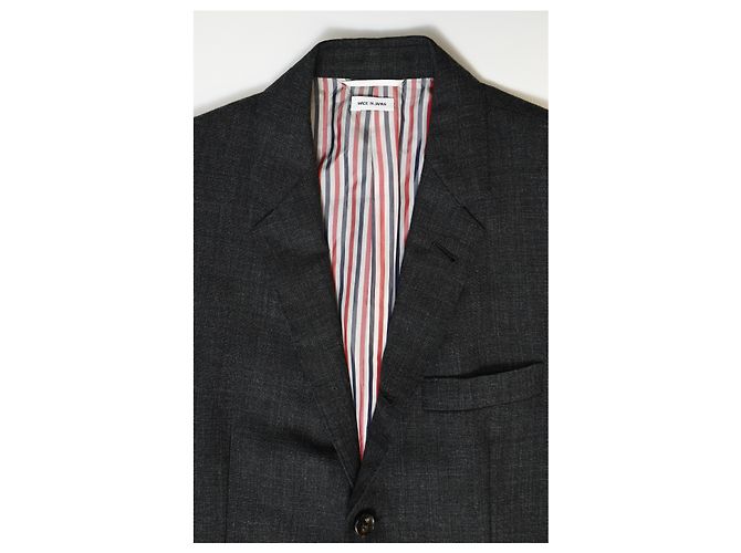 Thom Browne Single-Breasted Blazer in Dark Grey Wool - view 9