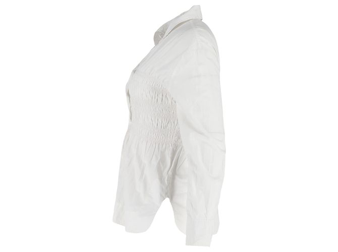 Camicia a maniche lunghe arricciata Ganni in cotone bianco Crudo - vista 2