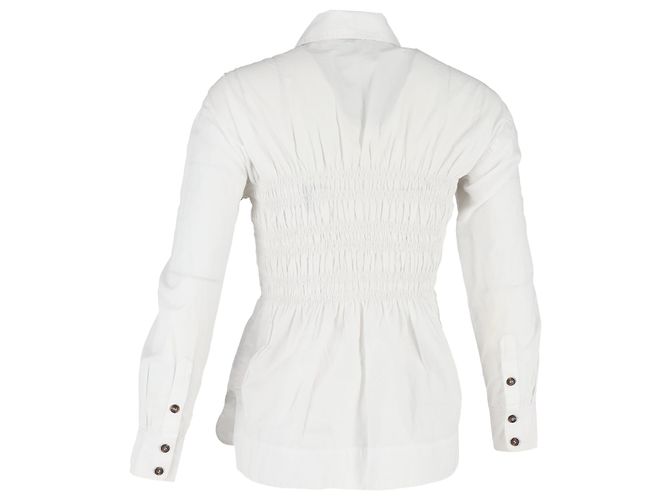 Camicia a maniche lunghe arricciata Ganni in cotone bianco Crudo - vista 3