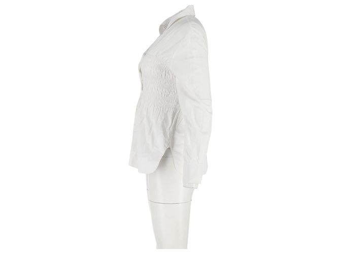 Camicia a maniche lunghe arricciata Ganni in cotone bianco Crudo - vista 5