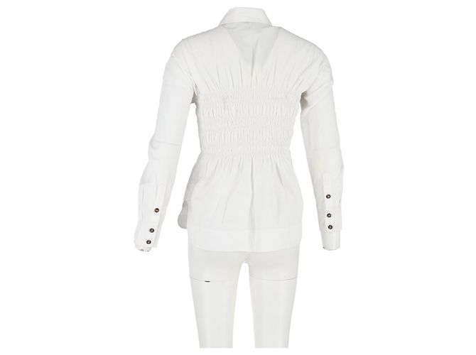 Camicia a maniche lunghe arricciata Ganni in cotone bianco Crudo - vista 6