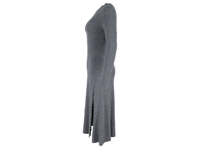 Maje Langarm Strick-Midi-Kleid aus grauem Acryl - Ansicht 2