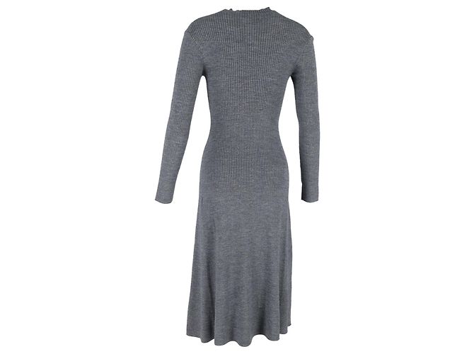 Maje Langarm Strick-Midi-Kleid aus grauem Acryl - Ansicht 3