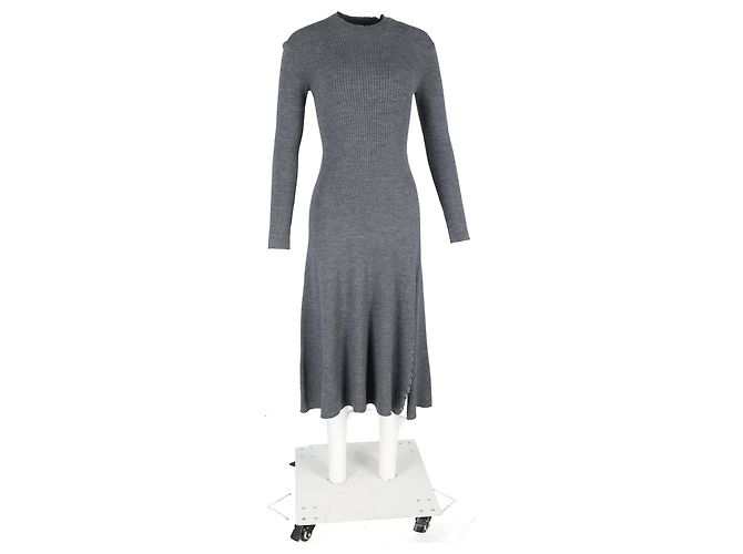 Maje Langarm Strick-Midi-Kleid aus grauem Acryl - Ansicht 4