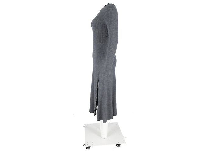 Maje Langarm Strick-Midi-Kleid aus grauem Acryl - Ansicht 5